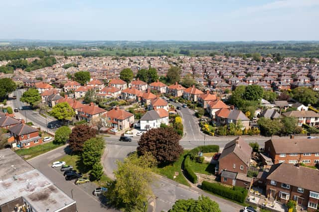 Aerial drone photo of residential properties in Harrogate, North Yorkshire