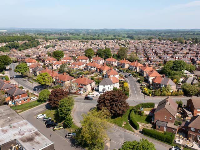Aerial drone photo of residential properties in Harrogate, North Yorkshire