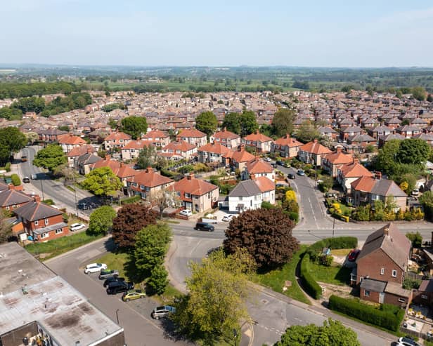 Aerial drone photo of residential properties in Harrogate, North Yorkshire