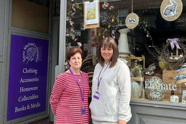 "Devastated by the break-in" - Saint Michael's Charity Shop volunteer Maria Corbin and Polly Harvey, Shop Manager, outside the charity store on North Street in Ripon. (Picture contributed)