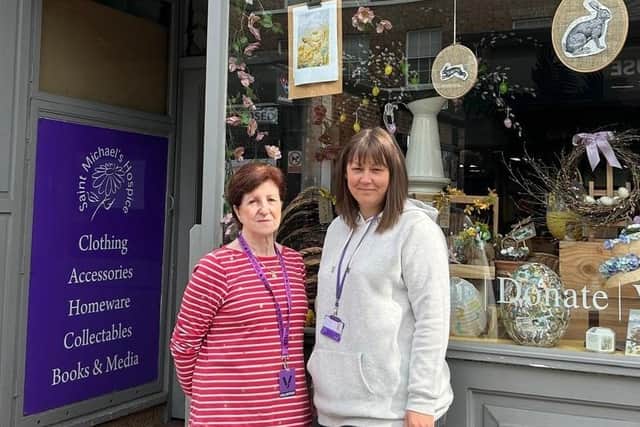"Devastated by the break-in" - Saint Michael's Charity Shop volunteer Maria Corbin and Polly Harvey, Shop Manager, outside the charity store on North Street in Ripon. (Picture contributed)