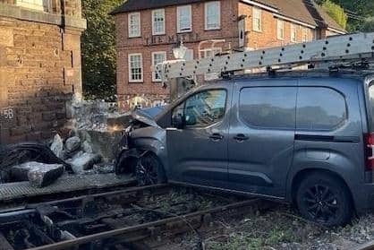 A road has reopened and train services have resumed after a car collided with the level crossing at Knaresborough Station this morning