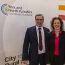 James Farrar, Claire Douglas and Carl Les at the launch of the new York and North Yorkshire Combined Authority