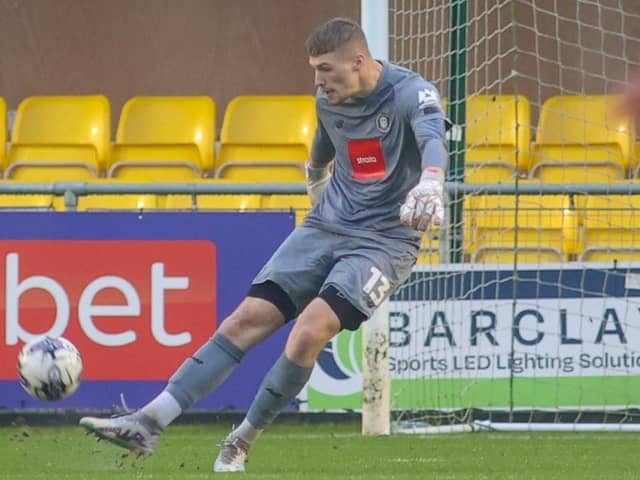 Harrogate Town goalkeeper Lewis Thomas made his League Two debut during Saturday's 1-0 home defeat to Crewe Alexandra. Pictures: Matt Kirkham
