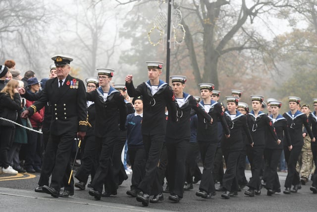 The Sea Cadets march during the parade through Harrogate town centre