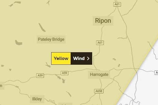 The Met Office has issued a yellow weather warning for strong winds across the Harrogate district