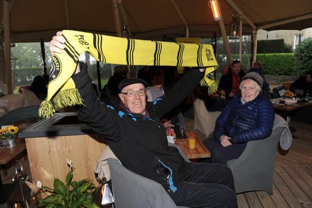 Harrogate Town Life President George Dunnington pictured cheering on his team in 2021. (Picture Gerard Binks)