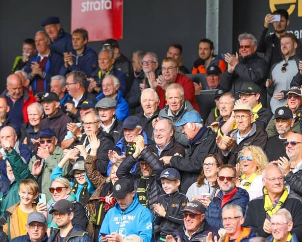 Harrogate Town supporters inside the EnviroVent Stadium during Saturday's League Two defeat to Bradford City. Picture: Matt Kirkham