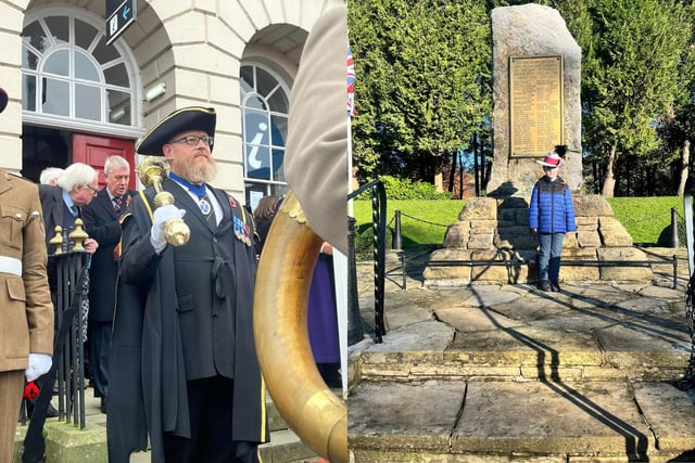 Shane also made it to Pateley Bridge, where he is pictured in front of the cenotaph in his grandads army hat which he wore especially for the special day.