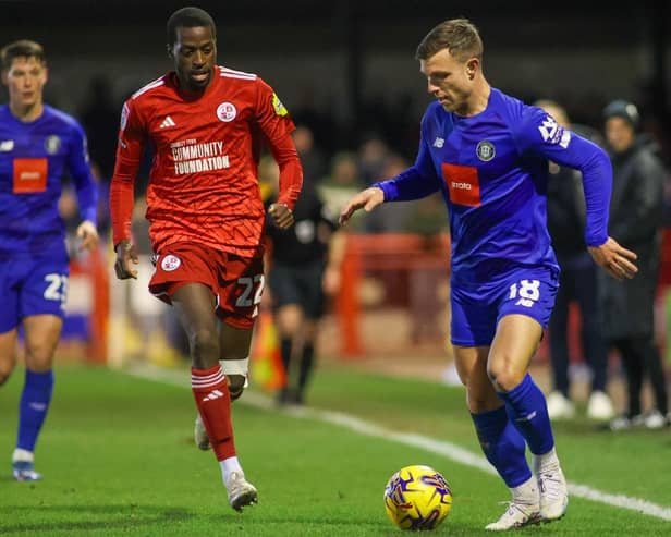 Jack Muldoon on the attack for Harrogate Town during Saturday's League Two loss at Crawley. Pictures: Matt Kirkham
