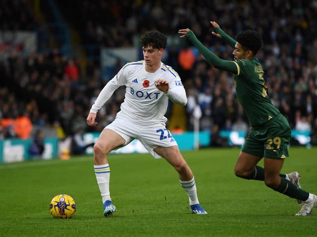 This year's award for Achievement in Sport at the Yorkshire Young Achievers Awards has gone to Archie Gray, 17, of Harrogate who is pictured here playing at Elland Road for Leeds United against Plymouth Argyle. (Picture Jonathan Gawthorpe)
