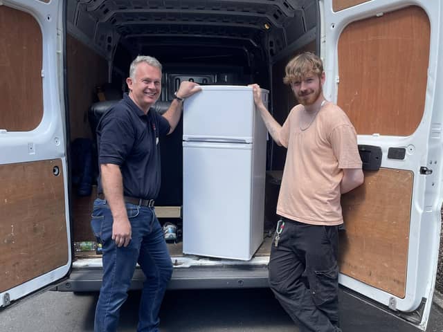 Harrogate Homeless Project staff picking up furniture donated by the public to charity Essential Needs to help someone experiencing homelessness turn the corner.