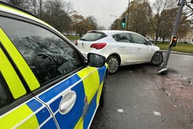 There were delays on a busy road in Harrogate this morning after a car crashed into a set of traffic lights (Credit: Sergeant Paul Cording)
