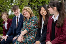 Launching Open Doors events in Harrogate - Ashville’ College's Head, Mrs Rhiannon Wilkinson, with pupils. (Picture contributed)