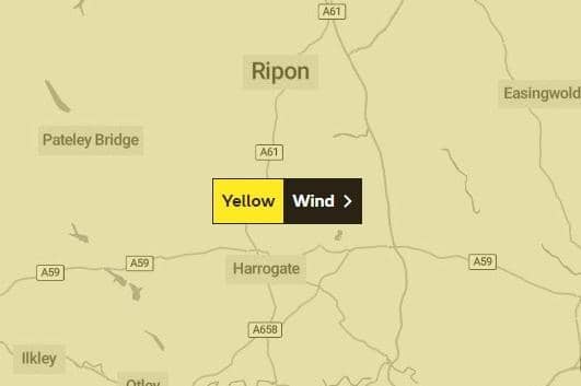 The Met Office has issued a yellow weather warning for strong winds across the Harrogate district tomorrow