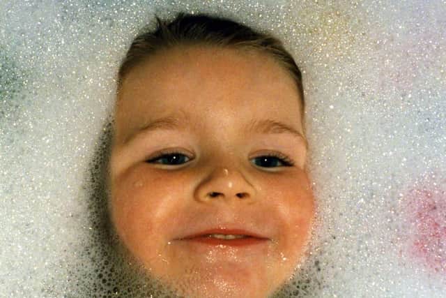A photograph of Cory McLeod from Harrogate in the bath as a toddler. (Picture taken by his father Ian McLeod)
