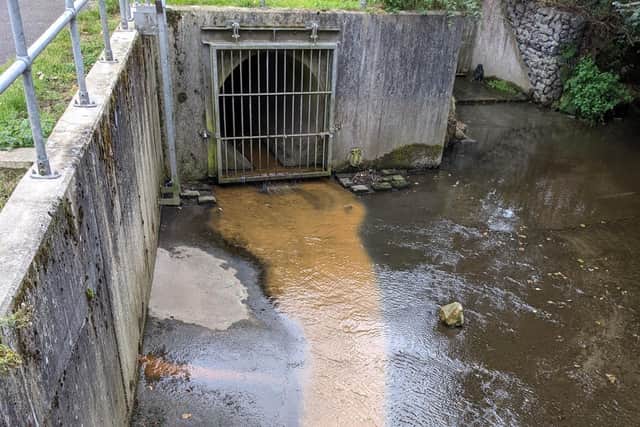 The discoloured water is visible in a photo taken by Harrogate resident Adrian Davy on the morning of September 10, 2022 at Oak Beck in the aftermath of the mystery pollution.
