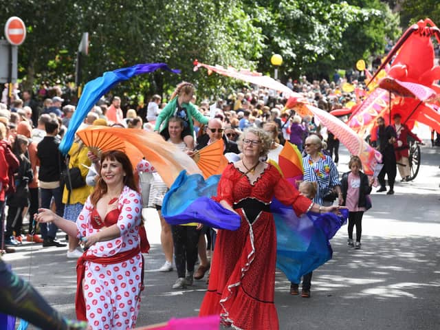 ​Enjoying all that Harrogate has to offer over the summer. 
Harrogate Carnival heading to Valley Gardens.
Picture Gerard Binks.