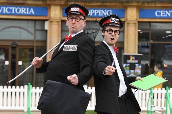 The 'dog wardens' on patrol at Harrogate BID's town centre dog show.
Picture Gerard Binks