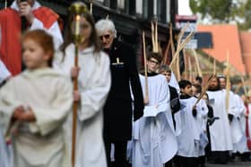 Palm Sunday procession from Ripon Market Square to the Cathedral.