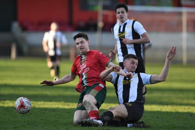 Railway winger Dan Hickey was shown a red card for his reaction to this challenge.