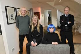 Harrogate Film Society's Brian Madden, right, pictured in a promo shot for the film Run Kara by Growler Films in Harrogate with director Henry Thompson, writer Karen Bridgett and actor Marthe Taylor. (Picture by Steve Riding)