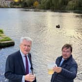 Harrogate and Knaresborough MP Andrew Jones with Frank Maguire, owner of Meridian Parks which runs Knaresborough Lido, who is supporting the campaign to win official bathing water status for part of the River Nidd. (PIcture Andrew Jones MP)