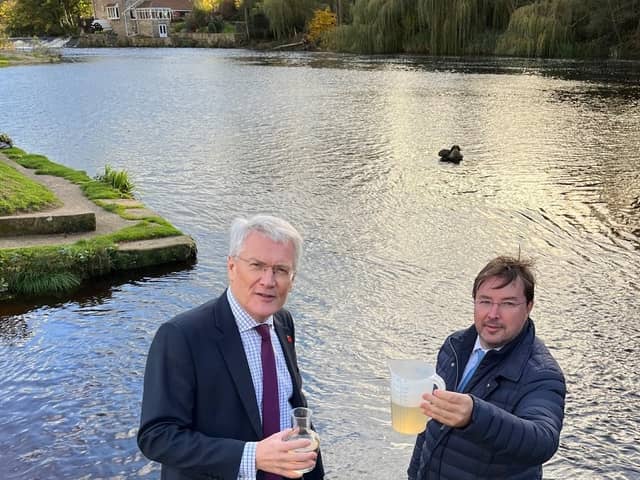 Harrogate and Knaresborough MP Andrew Jones with Frank Maguire, owner of Meridian Parks which runs Knaresborough Lido, who is supporting the campaign to win official bathing water status for part of the River Nidd. (PIcture Andrew Jones MP)