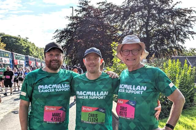 From Harrogate to Great North Run - Marc Cleal-Child, Chris Moore, Chris Child, right, with fellow runners Marc Cleal-Child and Chris Moore.