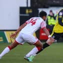 Dean Cornelius in action for Harrogate Town during Saturday's 2-0 home loss to Walsall at Wetherby Road. Pictures: Matt Kirkham