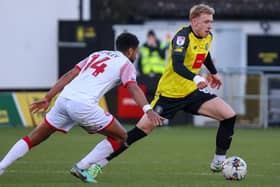 Dean Cornelius in action for Harrogate Town during Saturday's 2-0 home loss to Walsall at Wetherby Road. Pictures: Matt Kirkham