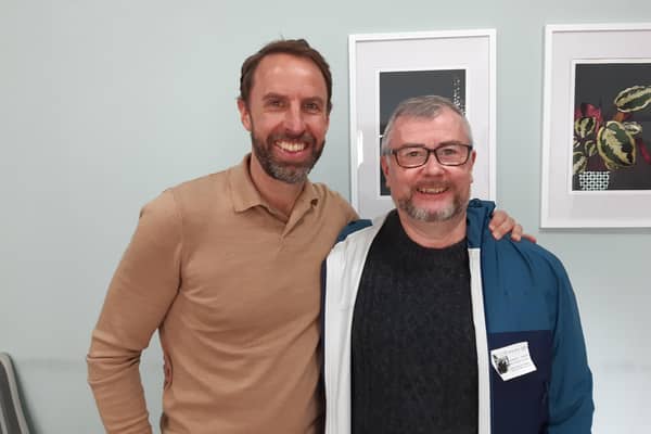 Backing new charity appeal as part of £21.9 million project - England men's football manager Gareth Southgate pictured today at Martin House in Boston Spa with Harrogate Advertiser reporter Graham Chalmers. (Picture contributed)