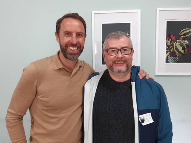 Backing new charity appeal as part of £21.9 million project - England men's football manager Gareth Southgate pictured today at Martin House in Boston Spa with Harrogate Advertiser reporter Graham Chalmers. (Picture contributed)