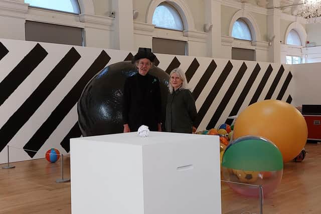 Current exhibition - Controversial artist Turner Prize-winning Martin Creed pictured at Mercer Gallery in Harrogate with the gallery's curator, Karen Southworth.