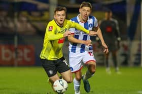 Tyler Frost's in action during Harrogate Town's 3-1 FA Cup second-round defeat at Hartlepool United last month. Pictures: Matt Kirkham