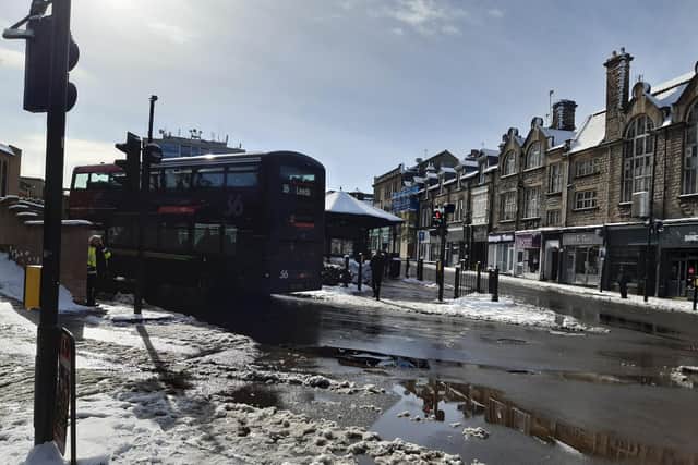 Still running - Harrogate bus station today. Harrogate Bus Company said: "Due to today's weather and road conditions, we have a number of diversions and delays on some of our routes. (Picture by Graham Chalmers)