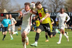 Josh March on the attack during Harrogate Town's 3-0 derby success over Bradford City at Wetherby Road. Pictures: Matt Kirkham