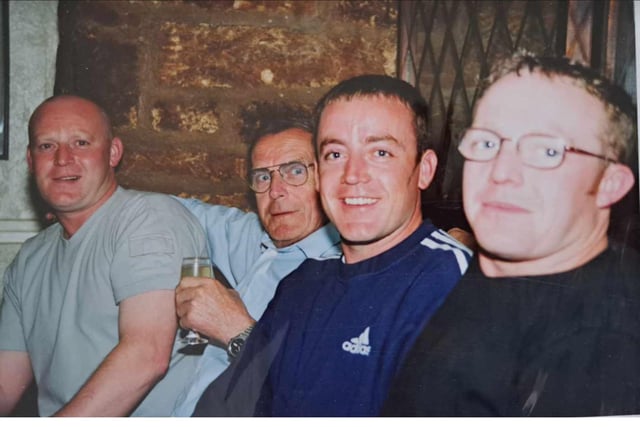 Mr Dave Riley and his three sons enjoying a good night out somewhere back in the 90's - Moxy, David, Mick and Dan Riley.