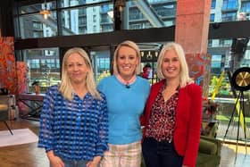 Harrogate's Sarah Harrison and Fiona Wright, founders of Recognii, with TV presenter Steph McGovern on the set of Channel 4 show Steph's Packed Lunch.