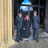 Assistant Chief Constable Scott Bisset, Deputy Chief Fire Officer Mathew Walker and Police, Fire and Crime Commissioner Zoe Metcalfe attending the remembrance service at Ripon Cathedral