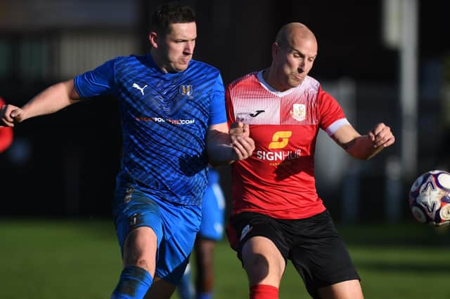 Adam Preistley scored his 17th league goal of the season, but couldn't save Knaresborough Town from a 2-1 home defeat to Goole. Picture: Gerard Binks