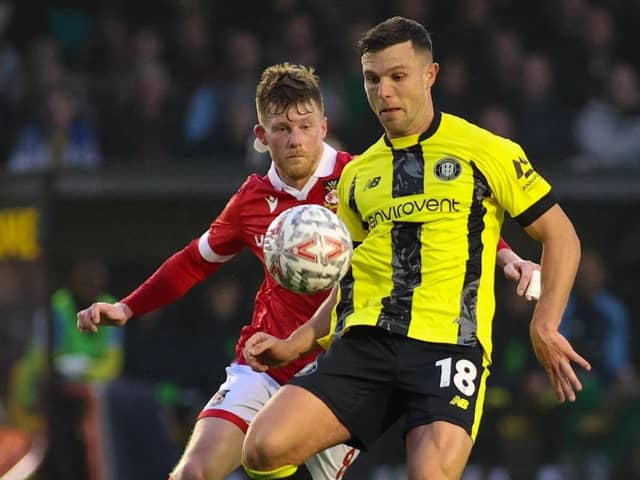Jack Muldoon scored the only goal of the game as Harrogate Town upset Wrexham in the FA Cup. Picture: Matt Kirkham