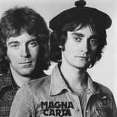 Making history - Magna Carta in 1974 with founder Chris Simpson, centre, Tom Hoy, right, and Nigel Smith, left. (Picture contributed)