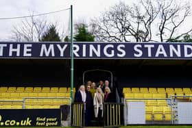 The new look Myrings Stand at Harrogate Town's EnviroVent Stadium which opened in time for the match against Wrexham. (Picture contributed)