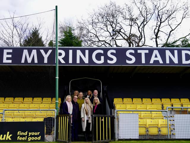 The new look Myrings Stand at Harrogate Town's EnviroVent Stadium which opened in time for the match against Wrexham. (Picture contributed)