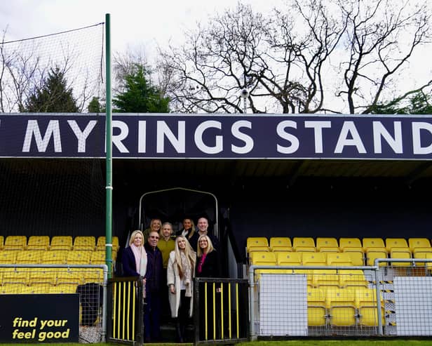The new look Myrings Stand at Harrogate Town's EnviroVent Stadium which opened in time for the match against Wrexham. (Picture contributed)