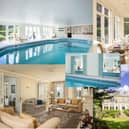 Check out this incredible home 'fit for a king' with heated limestone floors, indoor pool, bar, and bespoke chandelier.