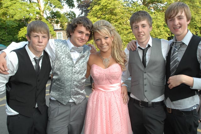 Olly Thackeray, Daniel Stott, Eleanor Murray, Pete Hotchkiss and Jack Scott - Rossett School prom at The Old Swan Hotel in 2009