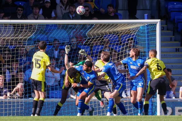 James Belshaw did brilliantly to turn Riley Harbottle's close-range header onto his cross-bar during Saturday's League Two clash with AFC Wimbledon.