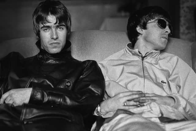 Oasis - Liam and Noel Gallagher in a previously unseen black and white image by Kevin Cummins in1994.